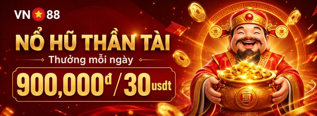VN88 Nổ Hũ Thần Tài thưởng mỗi ngày 900.000đ hoặc 30 USDT